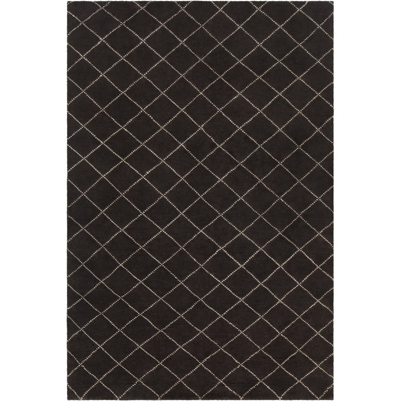 Tapis contemporain en laine noué à la main Yannery - brun / blanc, Rectangle 7 pi 9 po x 10 pi 6 po