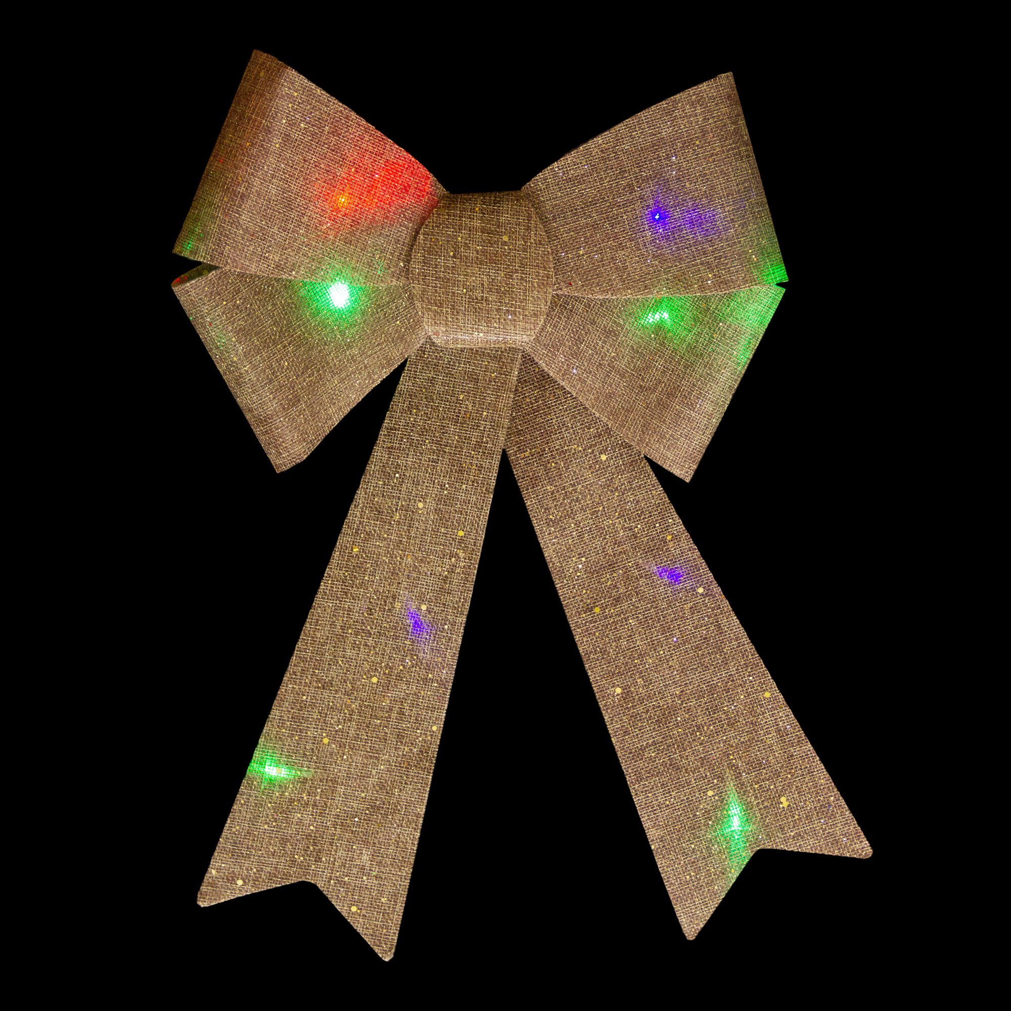 Northlight 16 LED Lighted Gold Glitter Burlap Bow Christmas Decoration with Color Changing Lights