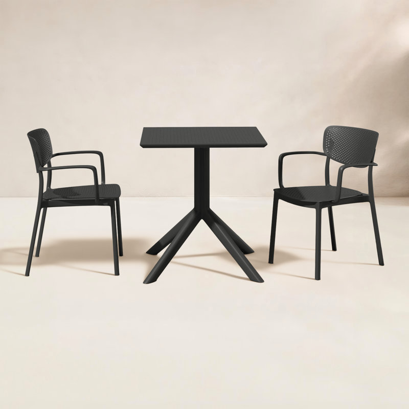 Ensemble bistro carré avec chaises empilables 3 pièces Farrah, Noir, noir, noir, noir