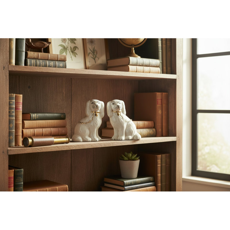 Staffordshire Style Dog Figurines – Antique Gold Chain Cream Small (Set of 2)