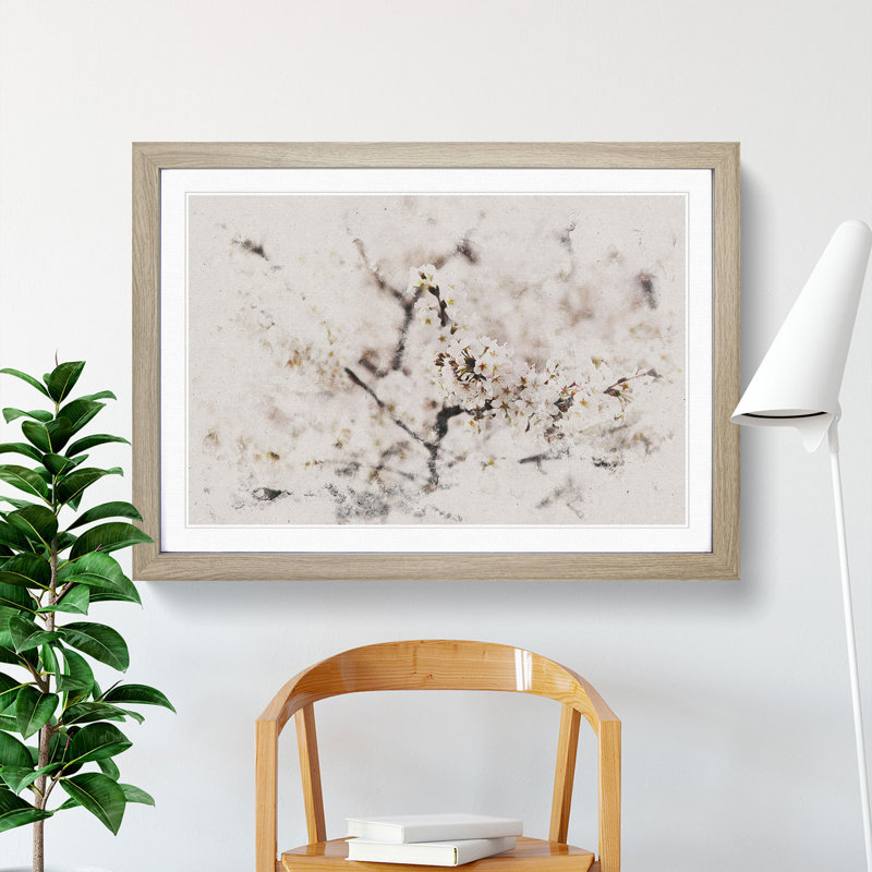 Pink Cherry Blossom Flowers Vol.7 - Picture Frame Graphic Art, 27cm H x 36cm W x 2cm D, Oak Framed