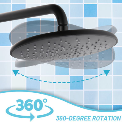 Wall Mounted Shower Assembly Matte Black, 8 Inch Rainfall Head, 5 Handheld Spray & Brass Faucet Component Installation Black With 2 Handle