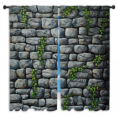 Stone Wall Window Curtains Texture Rustic Drapes - 2 Panels