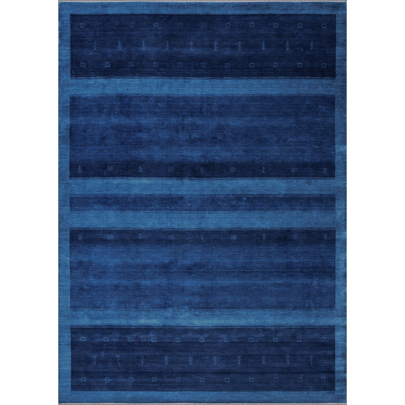 Tapis bleu de haute qualité noué à la main, Rectangle de 10 pi x 14 pi