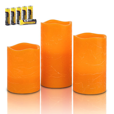 Orange Flameless LED Candles, Battery Operated Candles with 6H Timer, Real Wax Finish