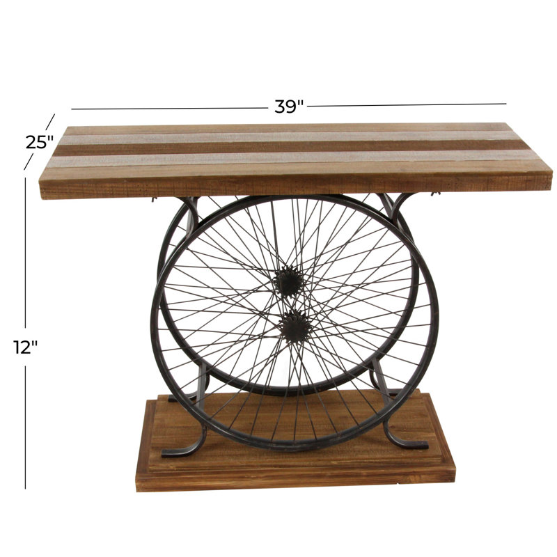 Industrial Brown Wood and Metal Wheel Console Table with Storage