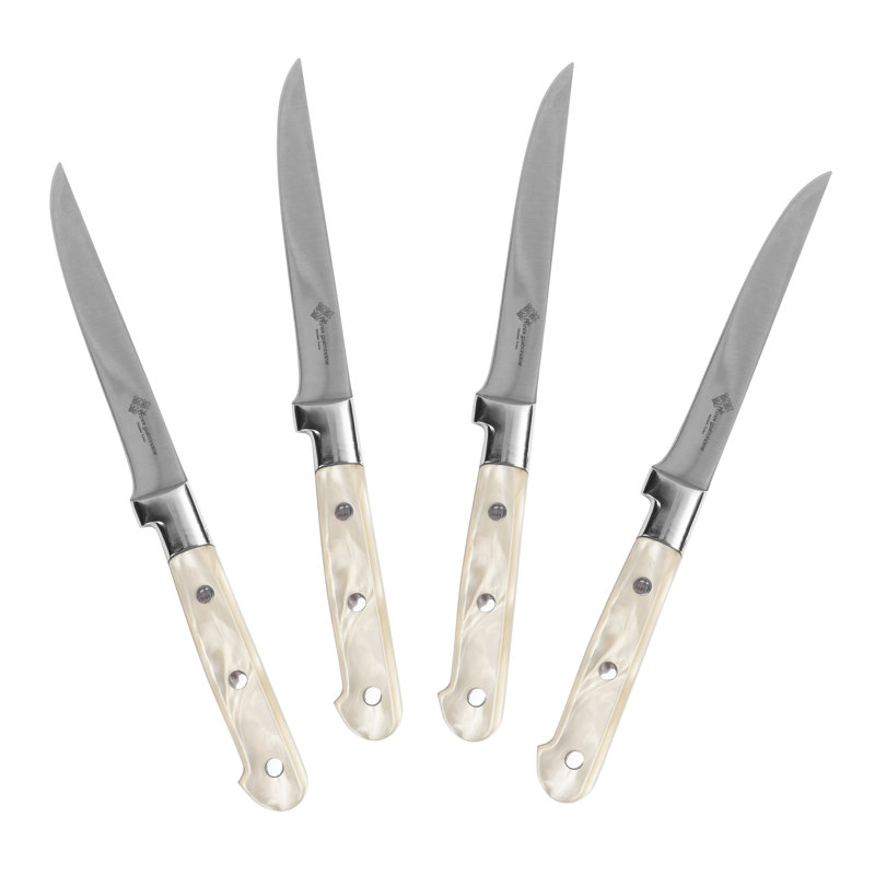 Au Nain 4-Piece Steak Knife Set with Pearlized Handles, Champagne