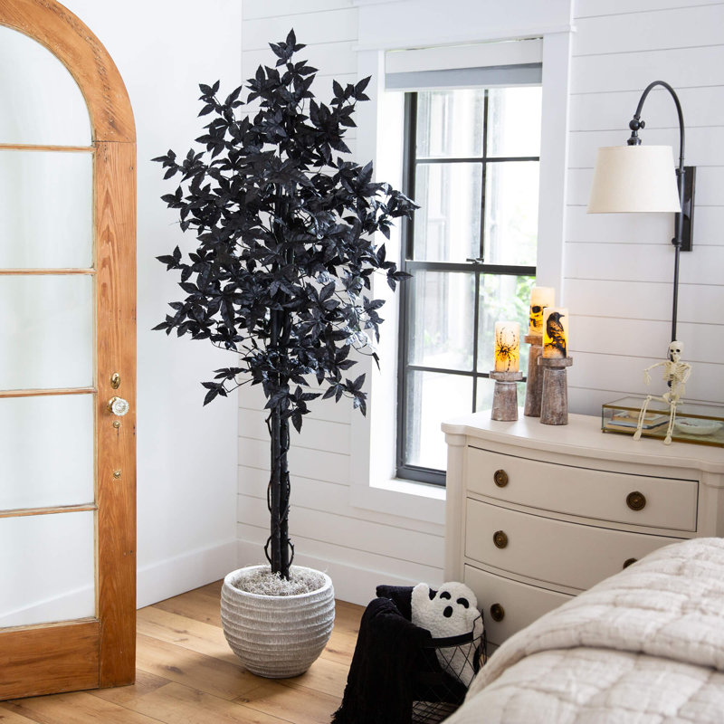 Artificial Halloween Black Maple Tree With Natural Trunk, 72" H x 25" W x 25" D