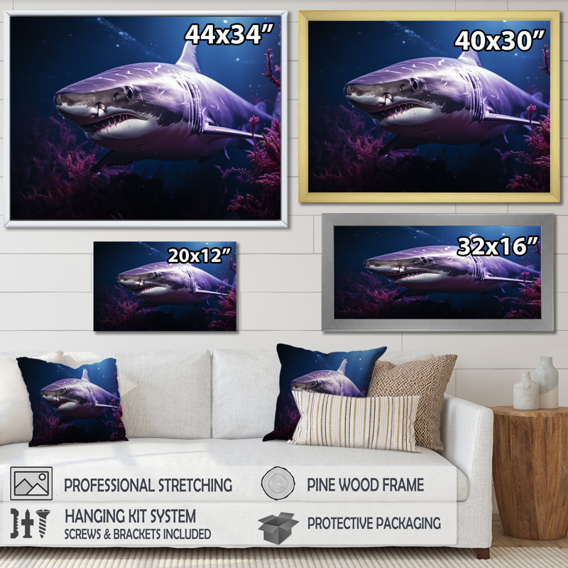 " Oceans Purple Ghost Shark Photography ", Gold Single Picture Framed, 12" H x 20" W x 1" D