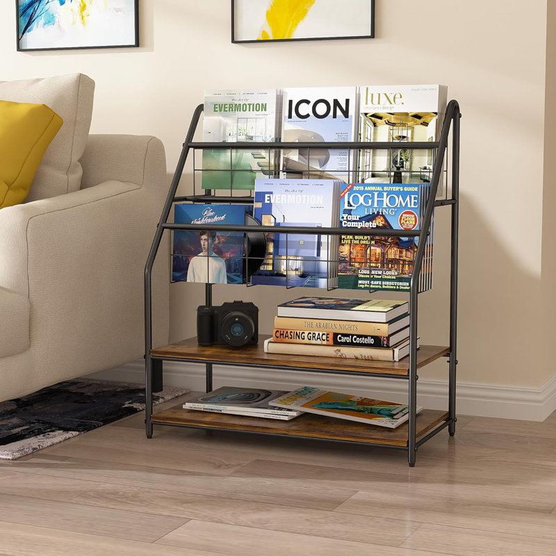 Ensemble de 2 présentoirs de 30 po avec 2 paniers grillagés et 2 tablettes de rangement, Marron clair
