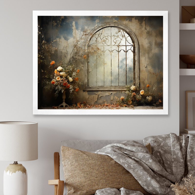 Fenêtre Hauting Floral, Cadre de coin blanc fermé, H 24 po x l 32 po x P 1 po