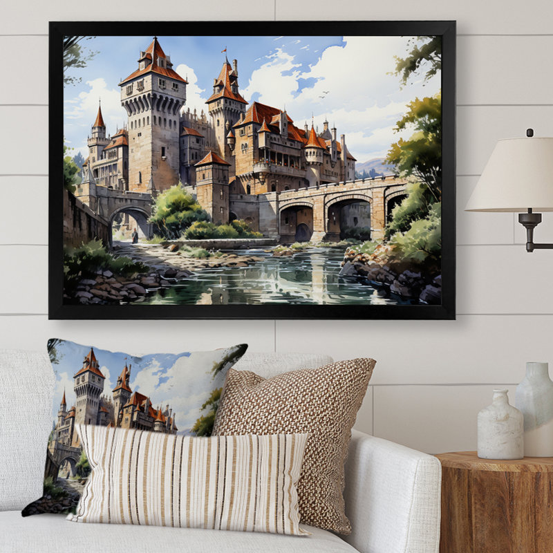 Marjoree Fortresses Majestic Guardians, H 16 po x l 32 po, Gold Picture Framed