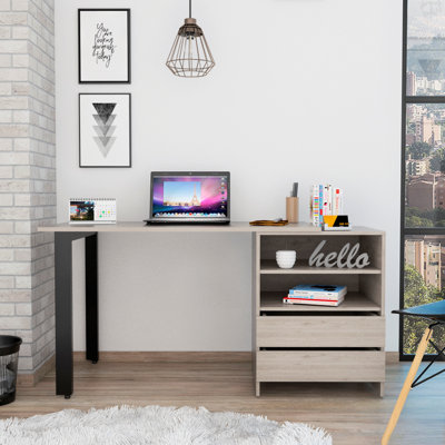 Bureau Malaui 120, deux pieds, deux tiroirs, deux tablettes (bureau)