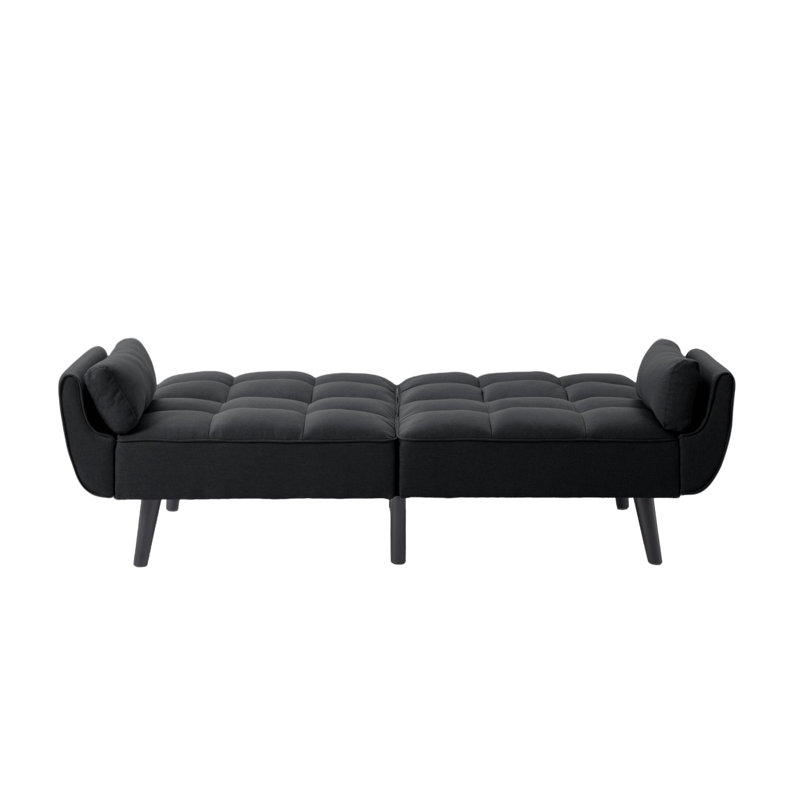 Canapé-lit de futon convertible noir de 75,2 po, accoudoirs évasés à dossier divisé capitonné en lin à 3 positions réglables, canapé-lit pour la maison / le bureau / la chambre d'amis