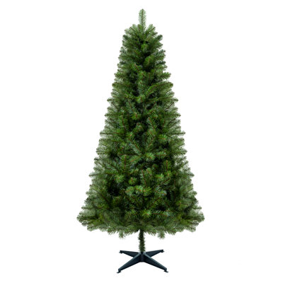 6FT Hinged Unlit Artificial Christmas Tree With 582 Tips, Full PVC Branches, Green Holiday Tree With 4-Leg Plastic Stand For Indoor Christmas Decoration