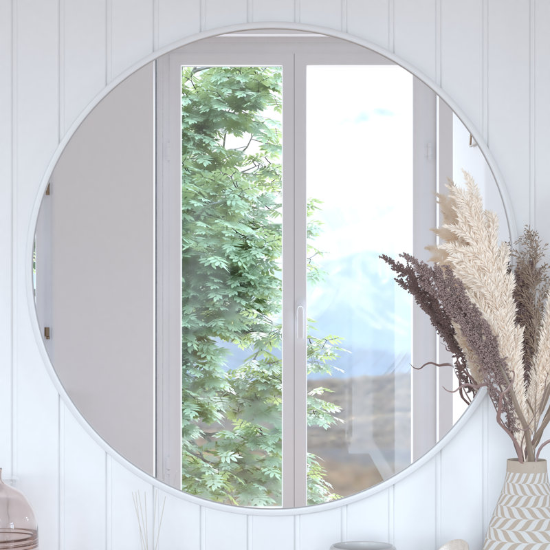 Miroir d'appoint mural incassable Nafne, Argent, 36 po x 36 po