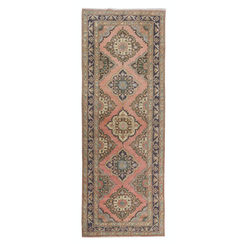 Chemin de table traditionnel en laine nouée à la main. Tapis rétro à motif géométrique pour couloir