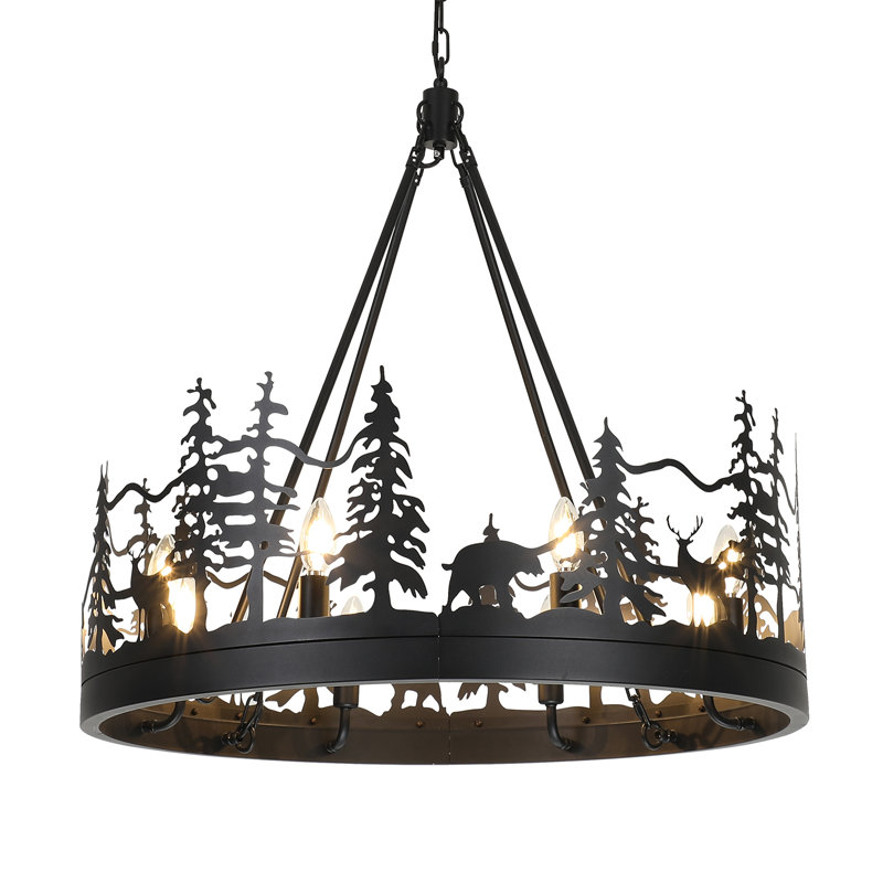 Essah Rustic Wagon Wheel Chandelier Dimmable Farmhouse Chandelier with Adjustable Chain for Dining Living Room Foyer
