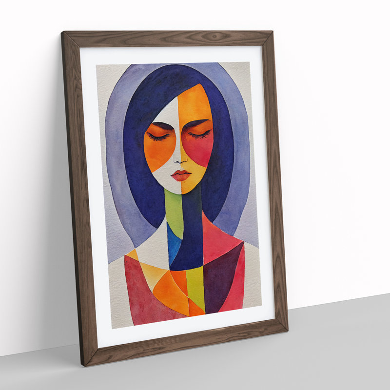 XV1022-5295X Woman Abstract Watercolour No.6 - Single Picture Frame Painting, 64cm H x 46cm W x 2cm D, Walnut