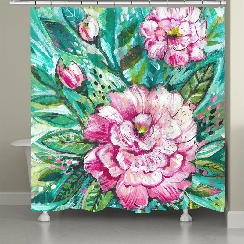 Rideau de douche rose pivoines