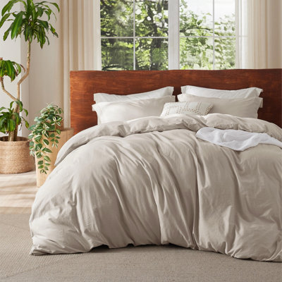 Bedsure 100% Washed Cotton Duvet Cover - Linen Colour Minimalist Cotton Duvet Cover Linen Like Textured - Gentlesoft Plain Simple Bedding