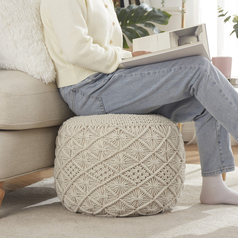 Bejan Cotton Pouf Ottoman, Ivory