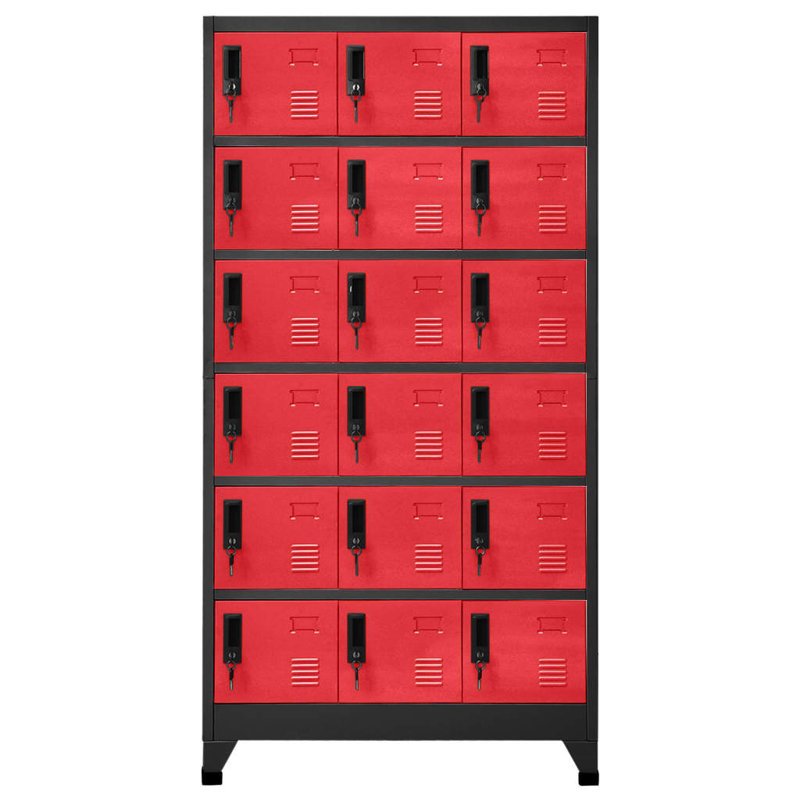 Metal 90cm Employee Locker with Key, Anthracite/Red