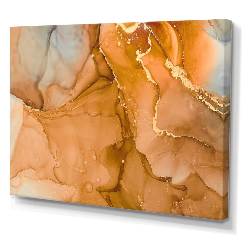 «Brown Luxury Abstract Fluid III», peinture sur toile, Toile tendue, H 24 po x l 32 po x P 1 po