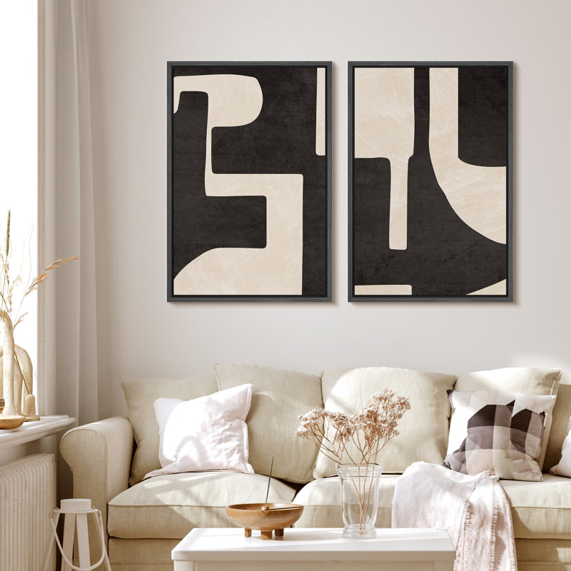 IDEA4WALL Mid Century Shape Black Cream Geometric Paint Stroke