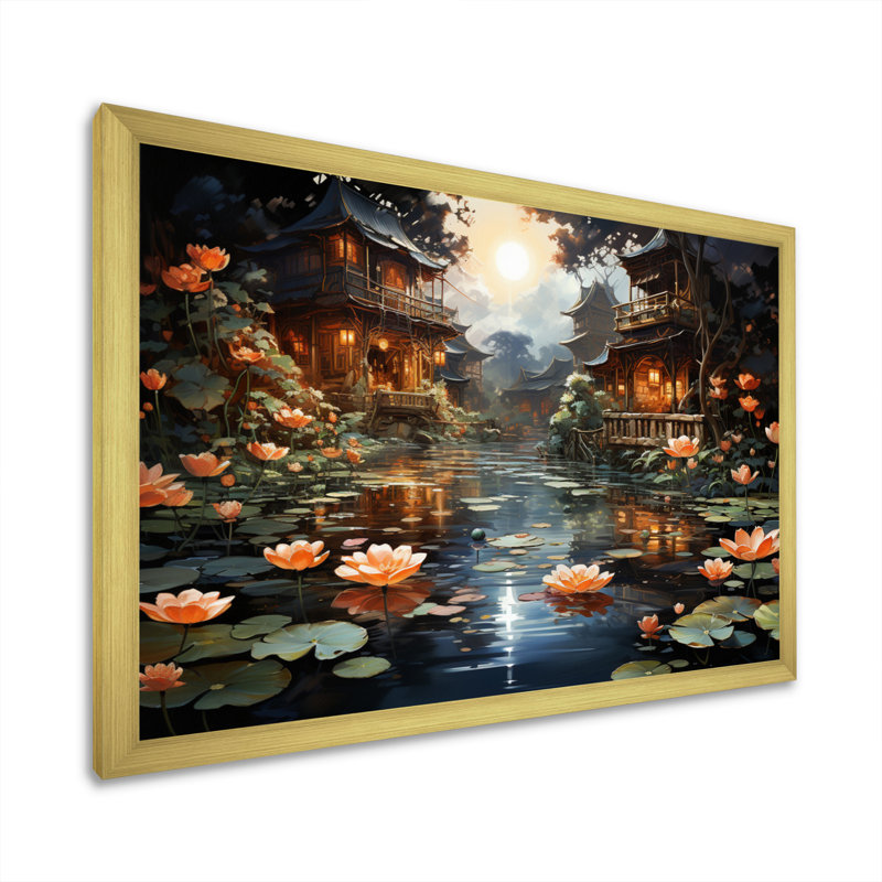 «Mariannah China Art Lotus Lantern II», reproduction, H 12 po x l 20 po x P 1 po, Cadre doré à une seule photo
