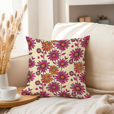 Floral Retro Groovy 70s Flowers II Retro Throw Pillow Cover