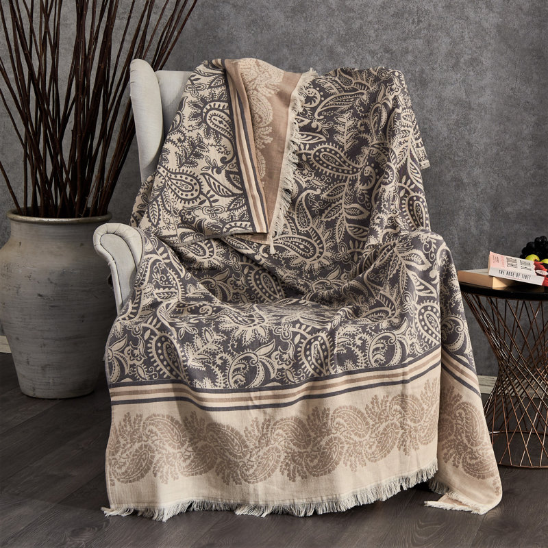 Valetta Jacquard Throw Blanket, Beige/Smoke