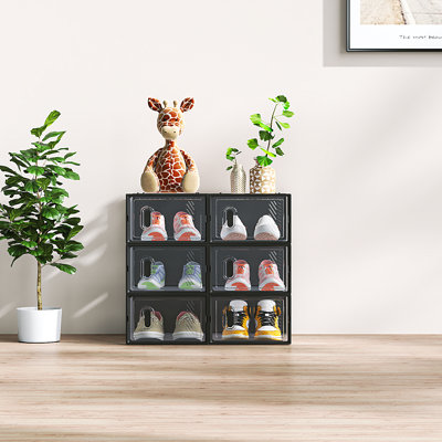 Black Shoe Storage Box Organizers Stackable (Set Of 6)