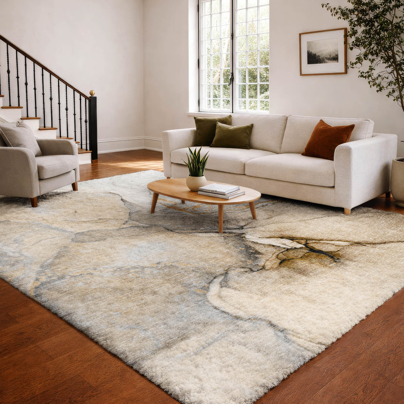 Tapis de qualité supérieure lavable à la machine à poils longs ADS506, Beige, 10 pi x 14 pi
