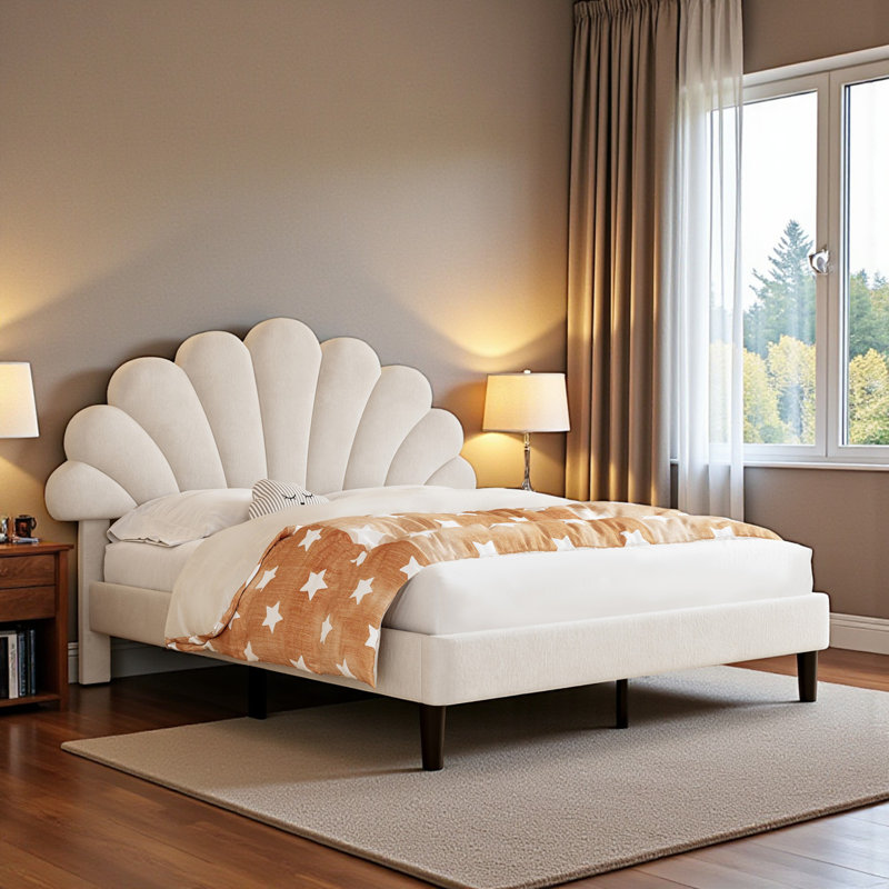 Adaway Upholstered Bed, Double (157cm x 193cm), Beige