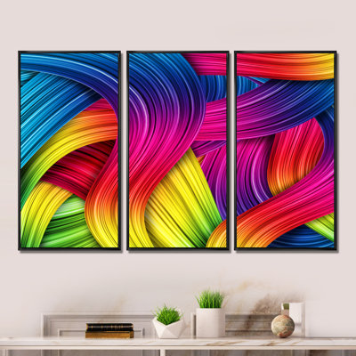 Art 3D arc-en-ciel - ensemble de 3 toiles abstraites encadrées