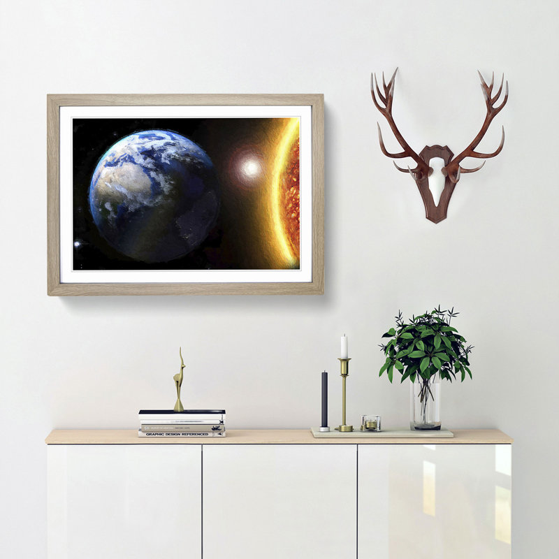 The Sun and Earth - Picture Frame Painting Print, Oak Framed, 27cm H x 36cm W x 2cm D
