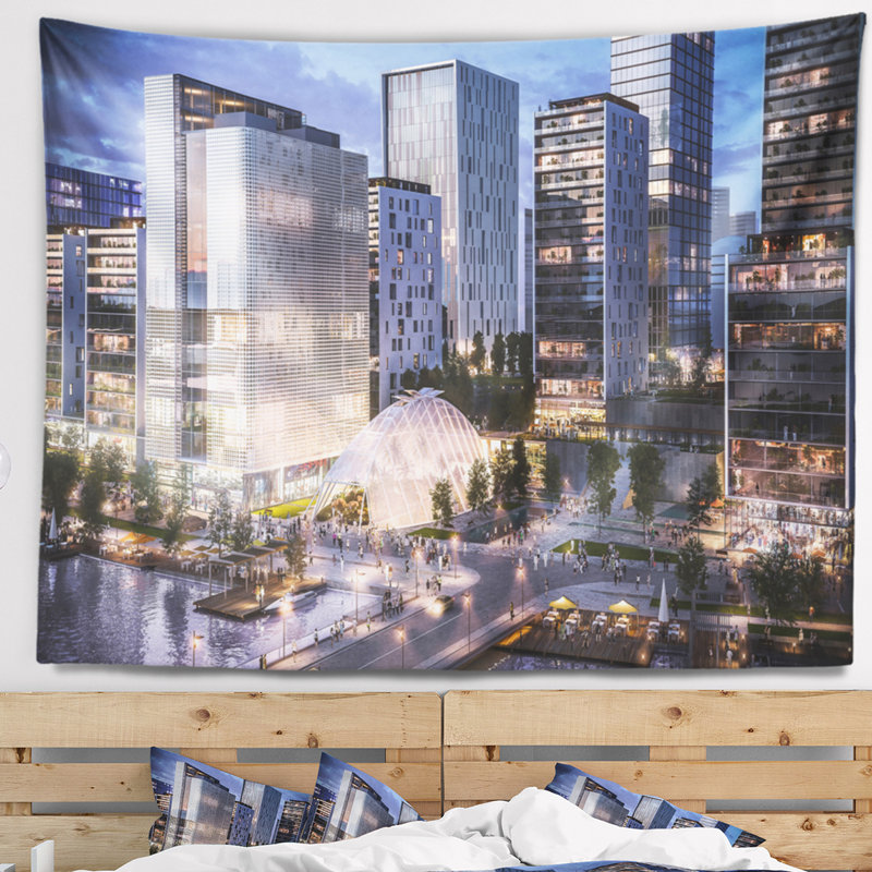 Tapisserie cityscape résidentielle complexe, H 32 po x l 39 po