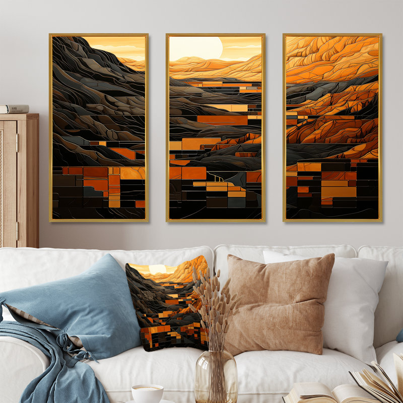 «Orange Desert Sun In Bold Landscape III - Solar Panneaux», art mural, Cadre flottant doré, H 40 po x l 61 po x P 1 po