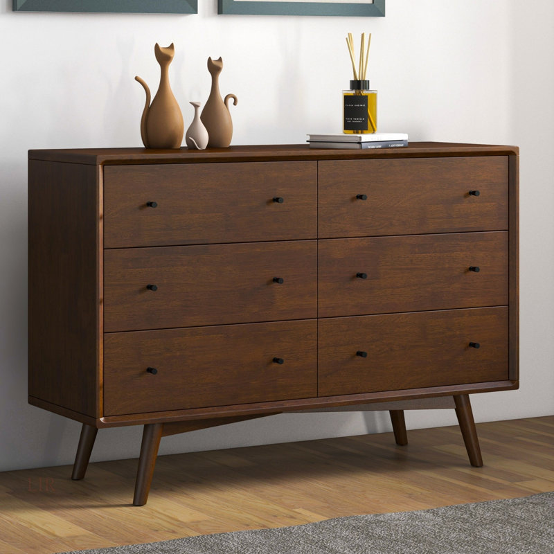 Chiasson Solid Wood 47.2'' W 6 - Drawer Dresser, Walnut