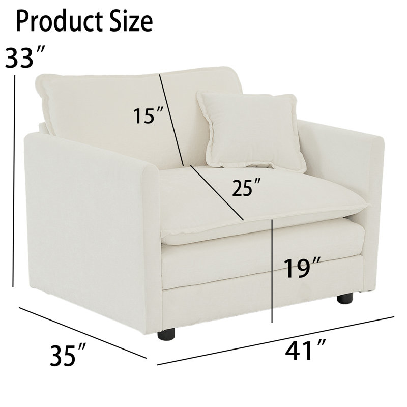 Upholstered 70 " Chenille Sofa, White Chenille