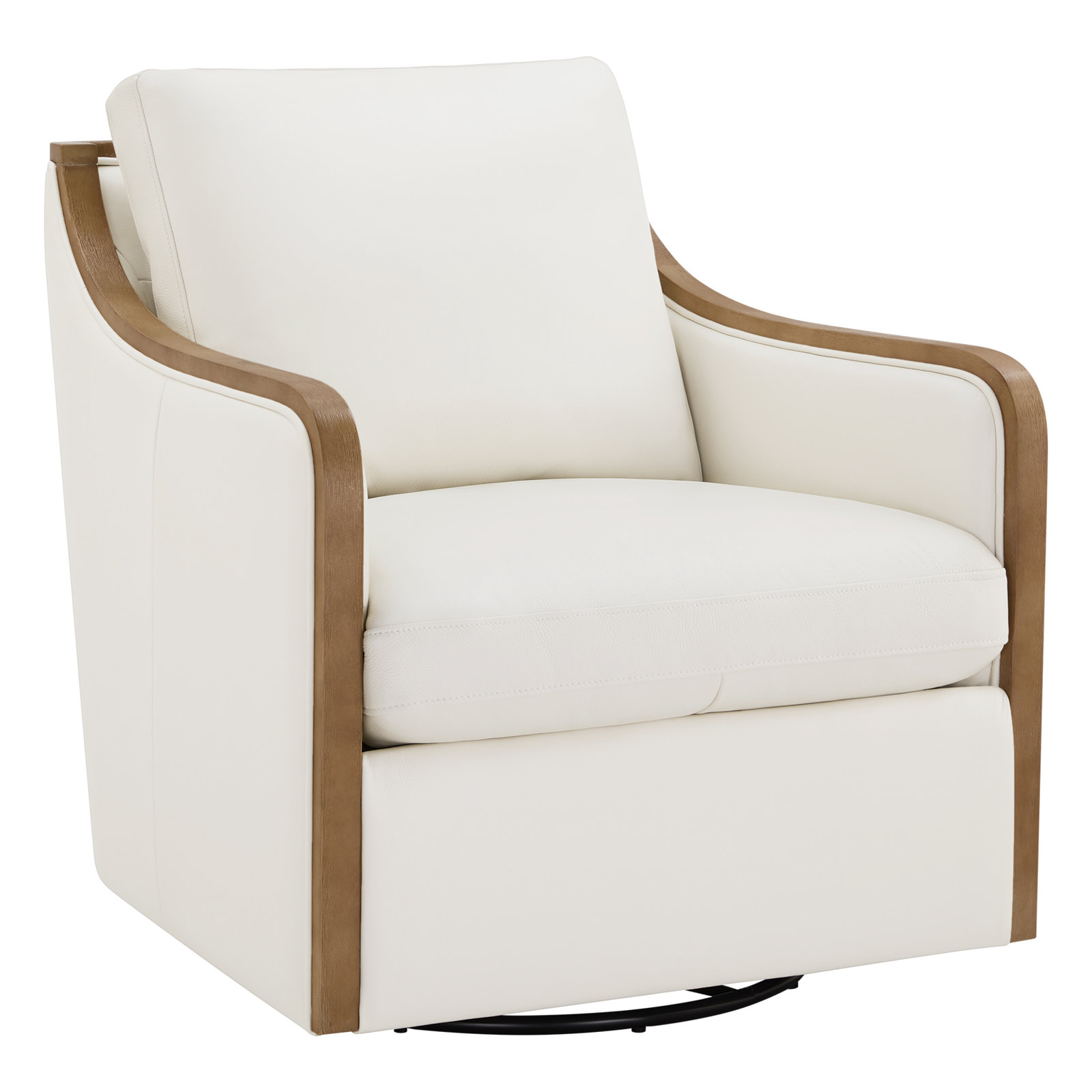 Grayton Genuine Leather Swivel Armchair, Beige