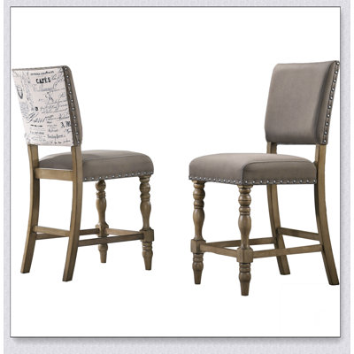 Birmingham Script Printed Driftwood Finish Counter Height Dining Chair with Nail head, Set of 2