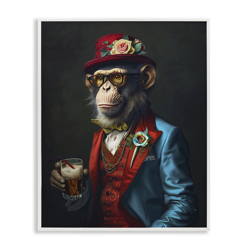 Singe avec déguisement giclée par Ray Heere, Estampe numérique encadrée blanc bord de mer, H 14 po x l 11 po