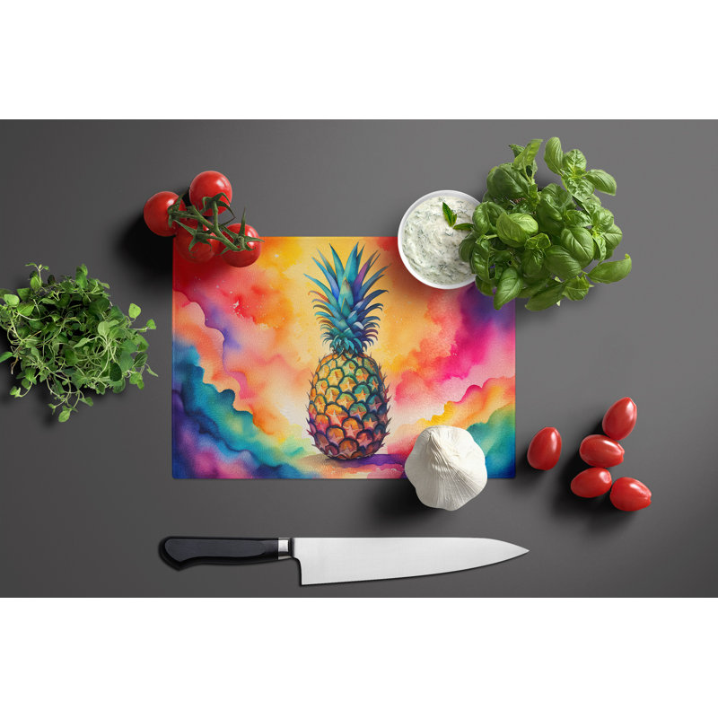 Grande planche à découper en verre coloré ananas