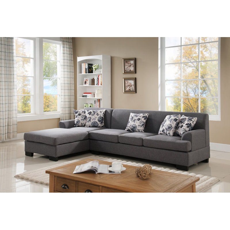 Geissler Upholstered L-Shaped Sectional Reversible, Grey
