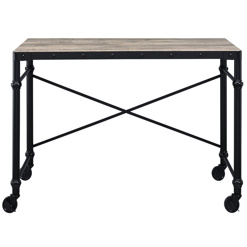 Bureau avec roulettes, mobile de style industriel rustique en chêne et noir pour les besoins