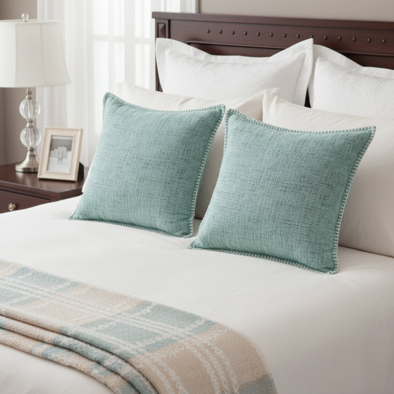 Housses de coussin en chenille douce avec bord cousu, 20 po x 20 po, Vert menthe, Avec inserts en polyfill
