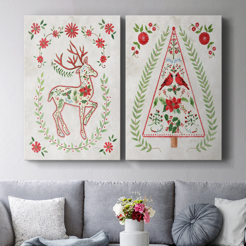 Renne de Noël populaire - Toile tendue avec châssis de qualité supérieure - Prêt à être accroché, H 48 po x l 64 po