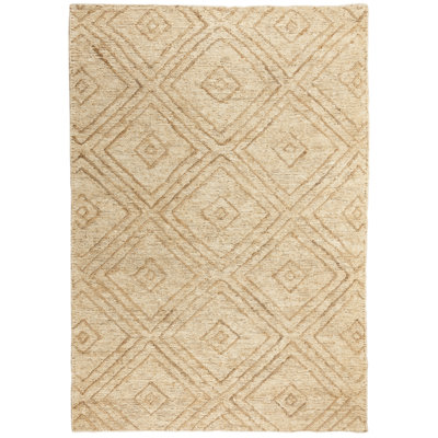 Tapis beige géométrique rectangulaire en jute tissé à plat à la main Guyatri